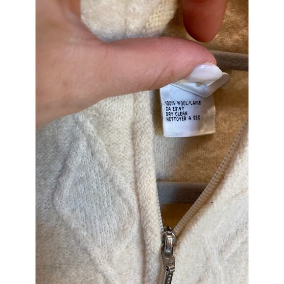 Cream Vintage Fisherman Wool Talbots Zip Up Cardigan Medium - Picture 2 of 6